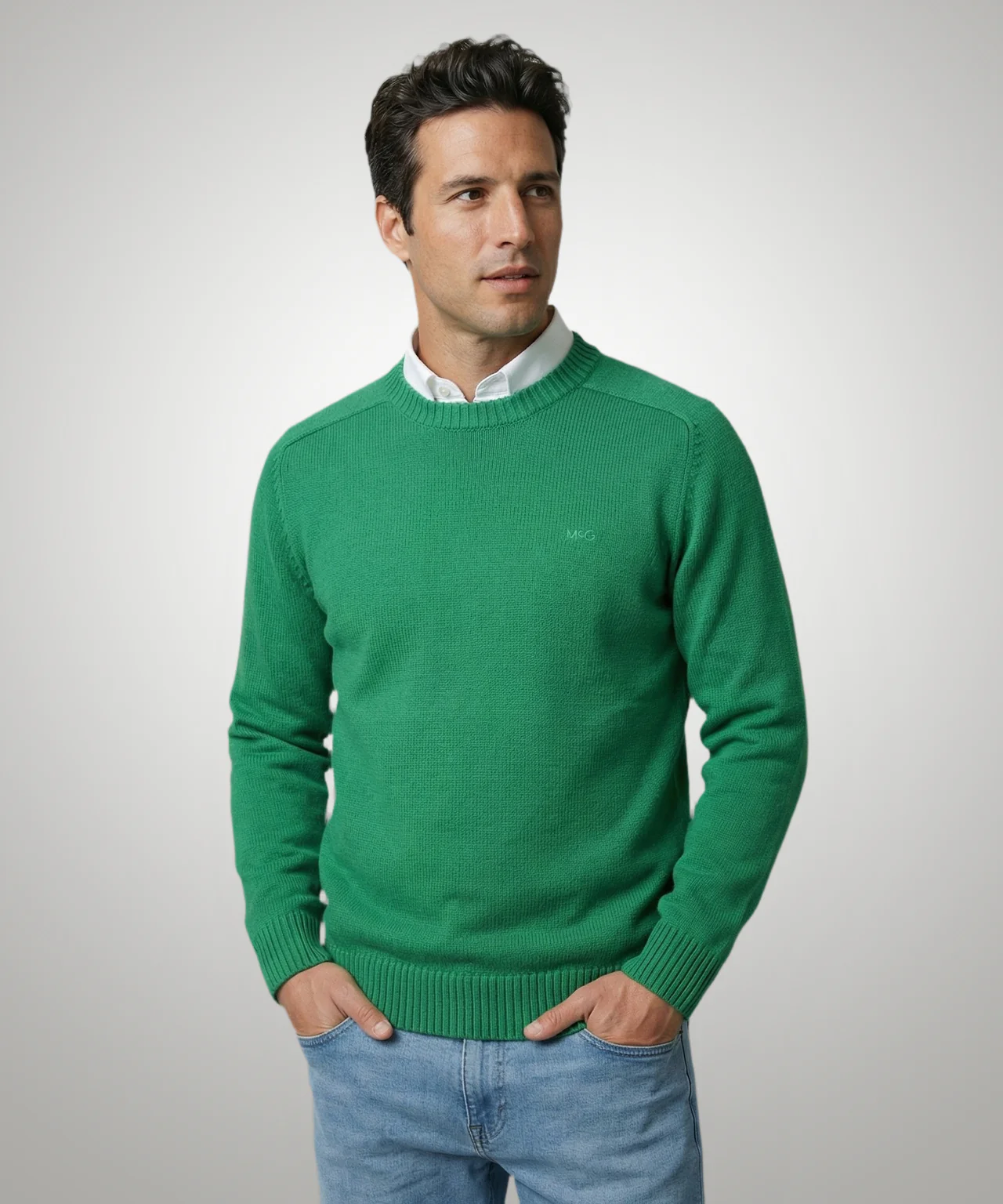 Cotton Crew Neck Sweater | Green