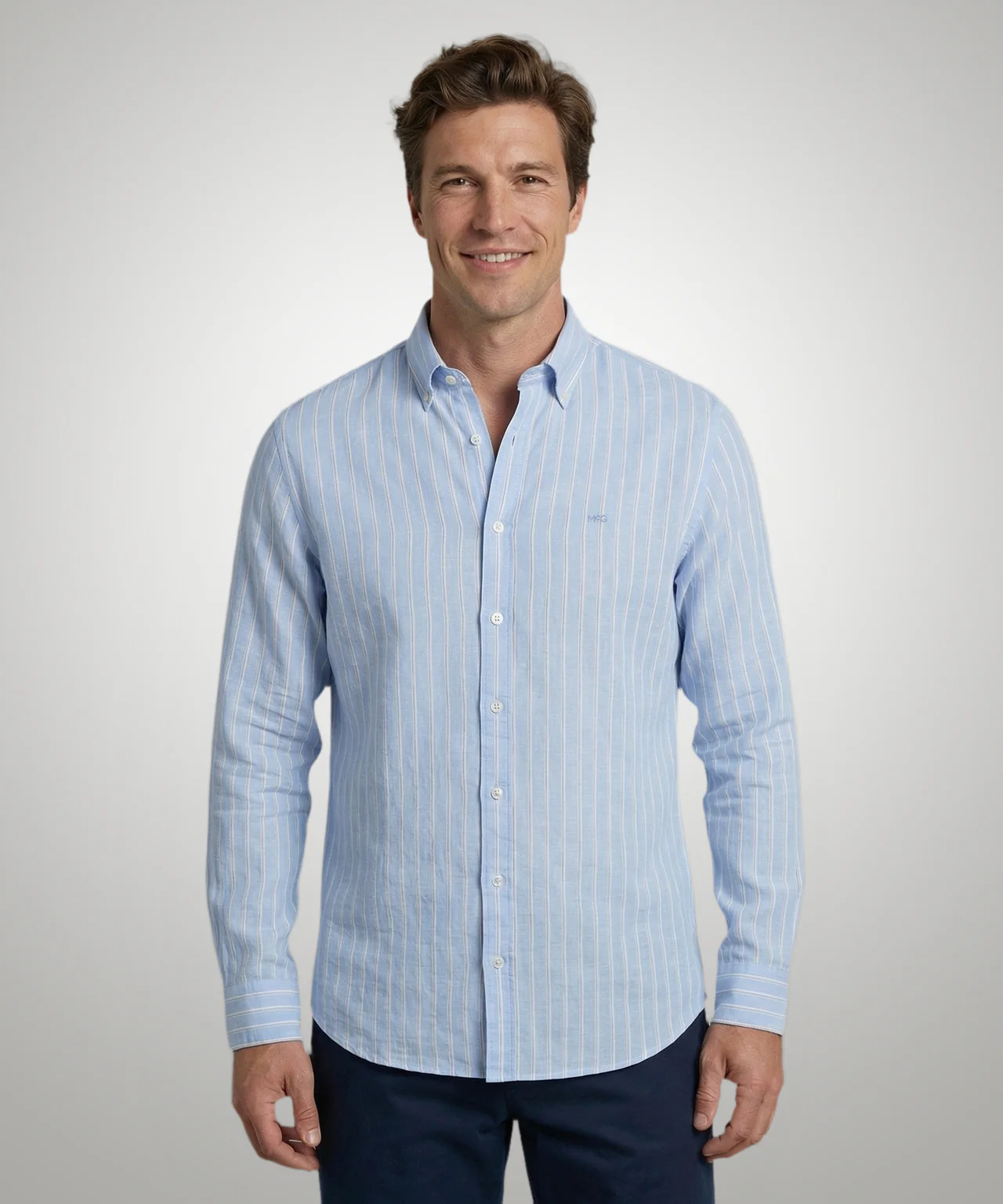 Shirt Cotton Linen Wide Stripe | Light Blue