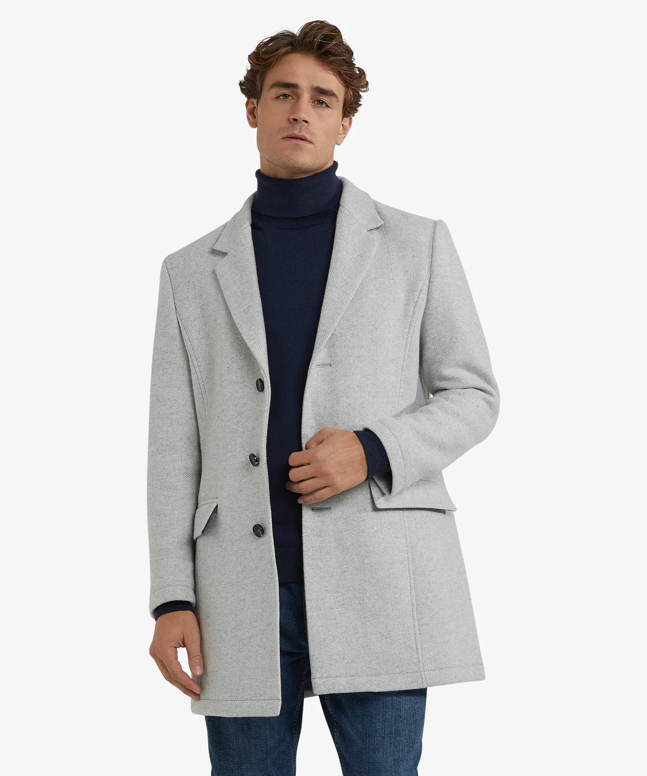 Herringbone Wool Overcoat | Medium Grey Melange - Image 2
