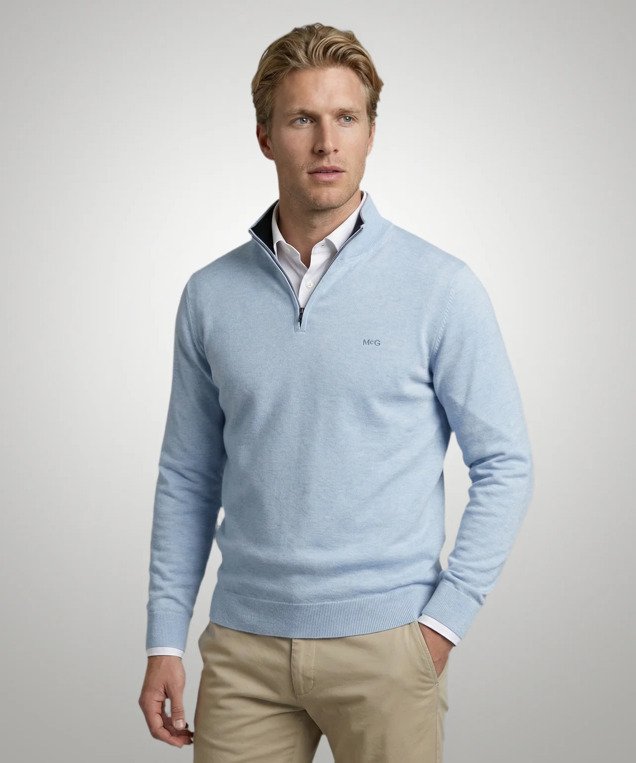 Half-Zip Sweater Cotton Cashmere | Light Blue