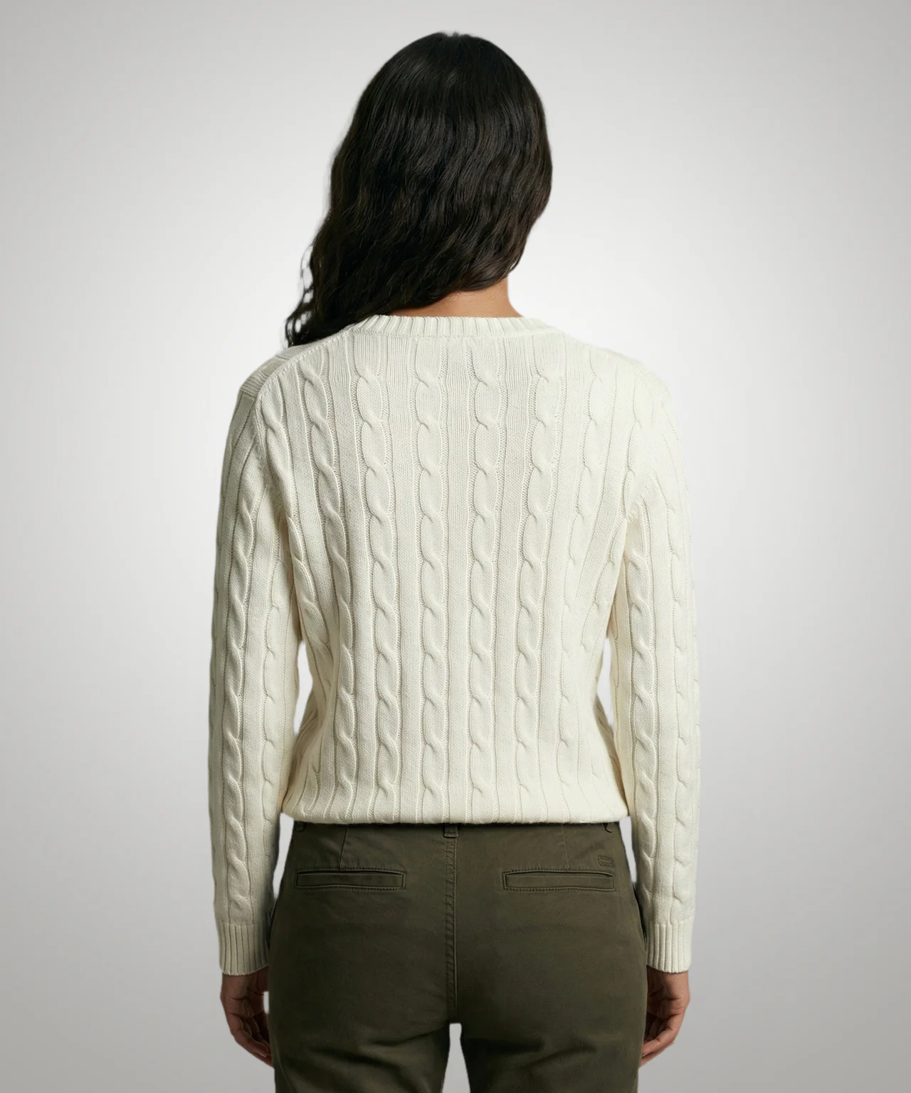 Sweater Cable Knit Cotton-Cashmere Round Neck | Off White - Image 3