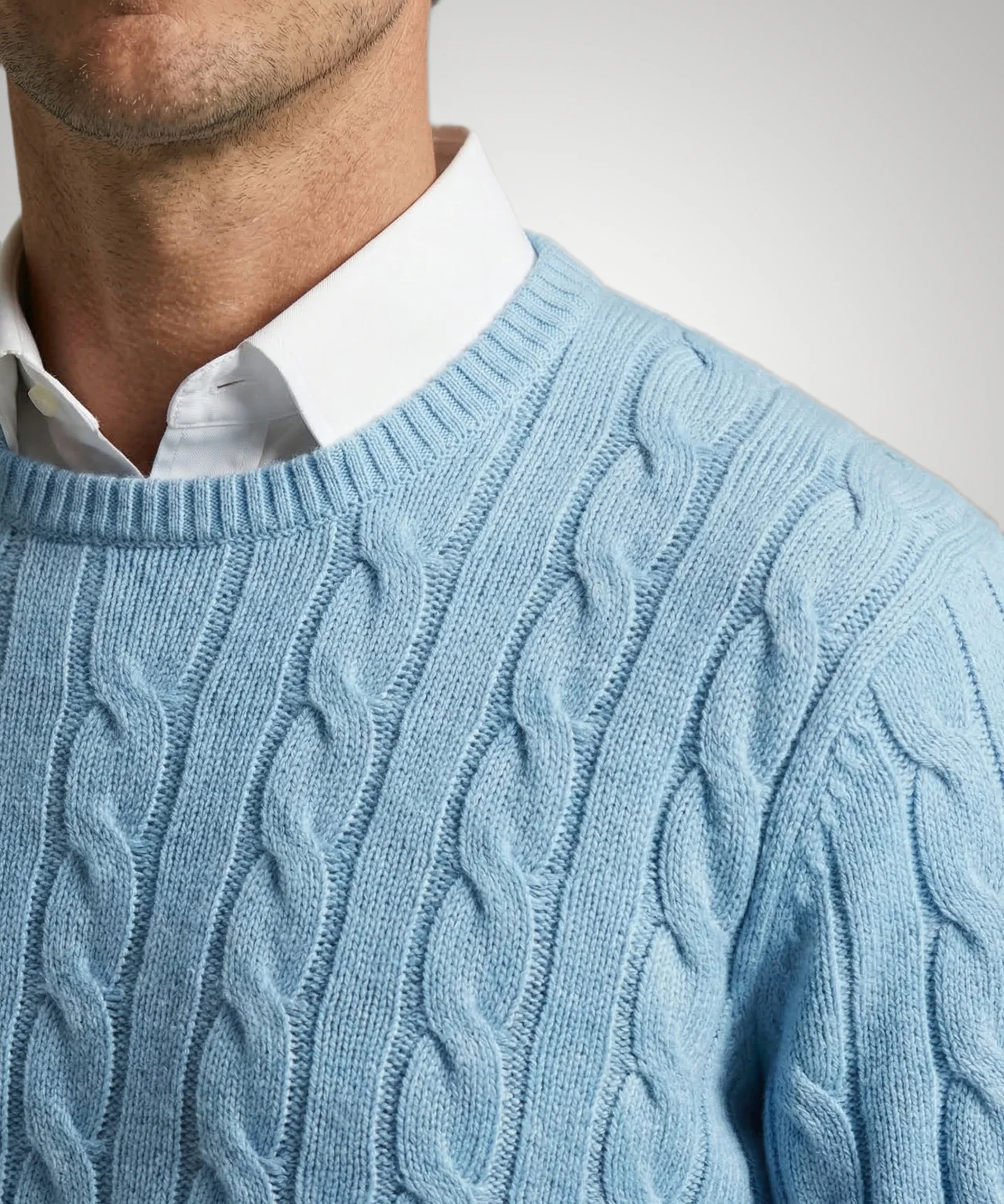 Cable Knit Sweater Cotton Crew Neck | Capri Blue - Image 5